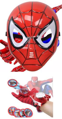 Máscara Spider Man C/luz + Guante Lanzador C/medallas