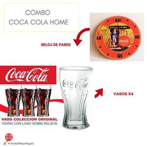 Regalo Coca Cola Reloj Y 4 Vasos Originales Con Relieve