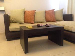 Sofa Esquinero Con Mesa Chenille-EcoCuero