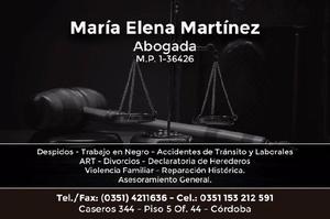 Abog. María Elena Martínez M.P 1- 36426 celular 351-153
