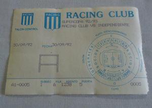 Antigua Entrada - Racing Independiente Supercopa 1992