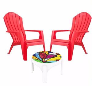 Juego De 2 Sillones Miami Rojos + Mesa Puket 