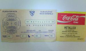 Metallica entrada de colección 8 de mayo de 1993 Estadio
