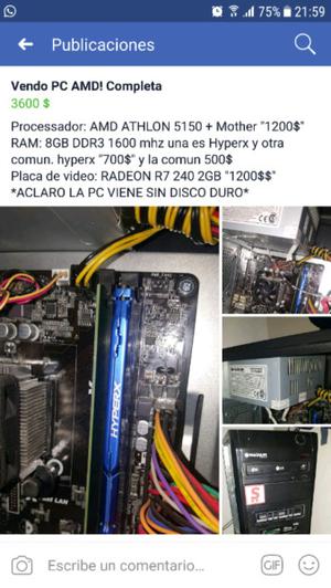 VENDO PC AMD PARA JUEGOS GAMA MEDIA