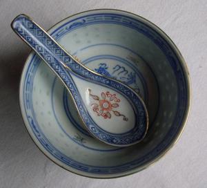 Bowl Con Cuchara De Porcelana De Arroz - Sello Azul - China