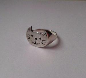 Anillo Gatito Macizo De Plata 925