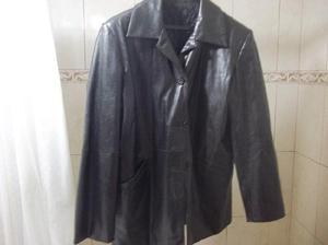 Saco de cuero de mujer, Talle L, color negro, con abrigo