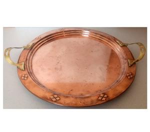 Antigua bandeja de cobre con asas de bronce 830 grs