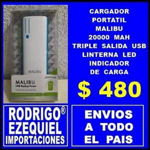 Cargador Portatil Malibu 20000 Mah Triple Salida Usb Con