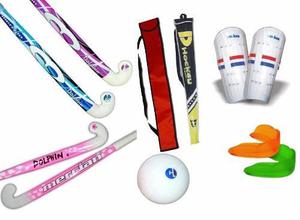 Combo Hockey:palo Fibra+bucal+canillera+funda+bocha