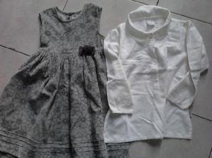 VENDO VESTIDO COLOR GRIS CON FIGURAS EN NEGRO Y CAMISA PARA