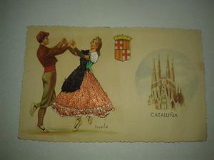 Antigua Postal, Cataluña Bordada En Hilo Iraola