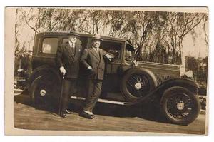 Antigua Postal Foto Auto Antiguo Pareja Hombres Baston