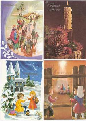 Lote: 4 Tarjetas Postales Navidad Felicidades Canje