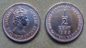 Moneda de 1/2 cent Territorios Británicos en el Caribe 1955