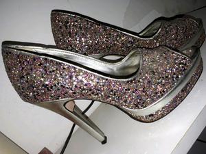 Stilettos Boca De Pez Con Brillo.Seminuevo!!