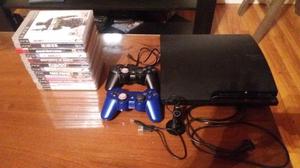 Ps3 slim 120gb + 2 joysticks+ 12 juegos + headset