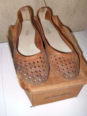 Ballerinas Chatitas Gamuza De Cuero Caladas 37 Clona