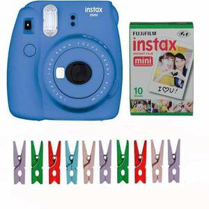 Camara Fuji Instax Mini 9 Azul Selfie 10 Fotos Broches