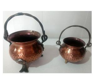 2 Antiguos calderos de cobre en miniatura