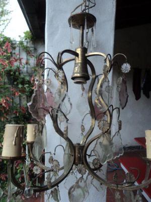 Araña Francesa antigua de bronce con caireles