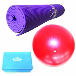 Kit Yoga Ladrillo Bloque - Mat De 3 Mm Y Pelota De 75 Cm