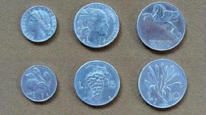 Monedas de 1, 5 y 10 liras, Italia 1949 - 1950
