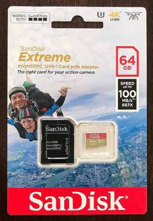 Sandisk Extreme Micro Sdxc 64gb 100mb/s U3 C10 V30. Go Pro!