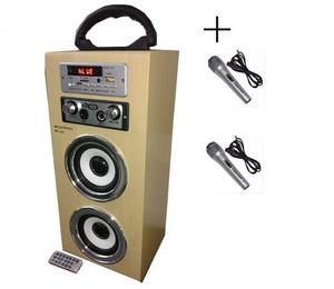 Parlante Portatil Madera L62 + 2mic Recargable Usbsd Karaoke