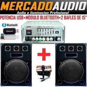 Combo Karaoke Potencia Usb+modulo Bluetooth+2 Bafles 15 +mic
