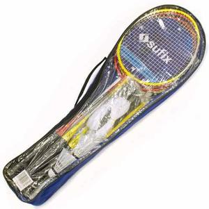 Set badminton Sufix 4 raquetas acero + 2 plumas + red +