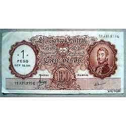 moneda nacional $ 100 resellado $ 1 ley 18188 serie g nº