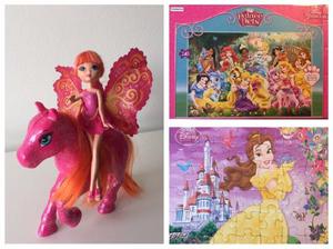 Barbie Mini Hada con Caballo y 2 Rompecabezas Princesas