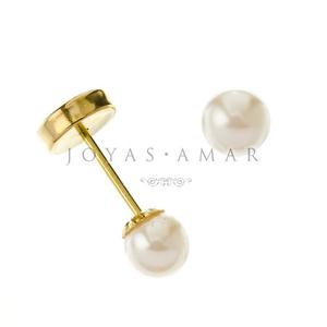 Aros Abridores Oro 18k Perlita Simil Nº2 4mm Lili Garantia