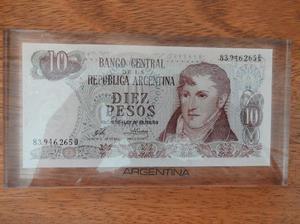 BILLETE DE 10 PESOS D.L. 18188/69 ENTRE ACRÍLICO