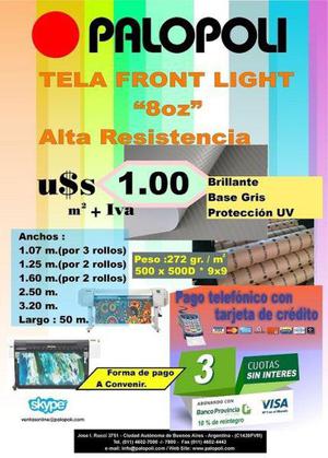 Tela Front Light Base Gris 8oz Ancho 1.25 / 1.6 / 2.5 / 3.2m