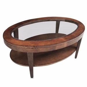 American country style wood hansmeier oval coffee table with