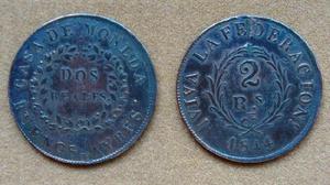 Moneda de 2 reales Buenos Ayres, Argentina 1844