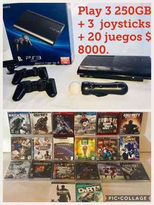 Playstation 3 + 3 Joystick + 20 Juegos. Oportunidad!