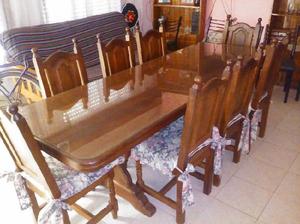 juego de comedor de algarrobo, mesa y 8 sillas