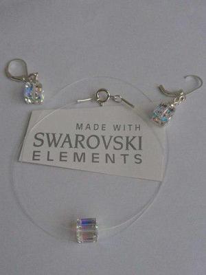 Conjunto Tanza Con Cubo Y Aros Cristal Swarovski Plata 925