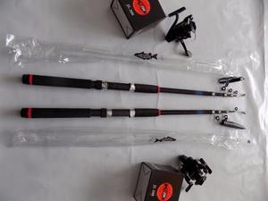 2 Cañas Telescopicas 2.10 Mts + 2 Reels +carga+2 Lineas Kit