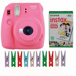 Camara Fuji Instax Mini 9 Rosa Selfie 10 Fotos Broches