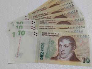 Billetes De 10 Pesos Argentinos De Reposición Exc S/c