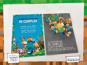 Souvenir Tarjetas Invitación Minecraft Personalizada Cumple