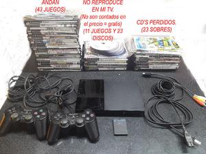 Playstation 2 Usada Y 2 Joysticks. (43 Juegos De Regalo)