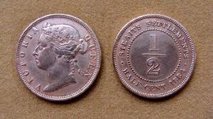 Moneda de 1/2 cent Colonias Británicas del Estrecho 1884