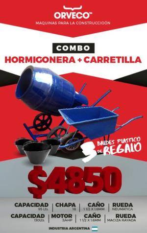 Hormigonera 3/4 + Carretilla 18 + 3 Baldes De Regalo