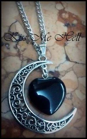 Collar Luna Con Corazon Amatista Onix Lluvia De Estrellas