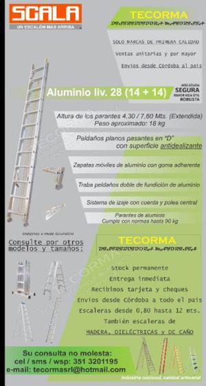 escalera de aluminio extensible liviana 7,60 mts 28